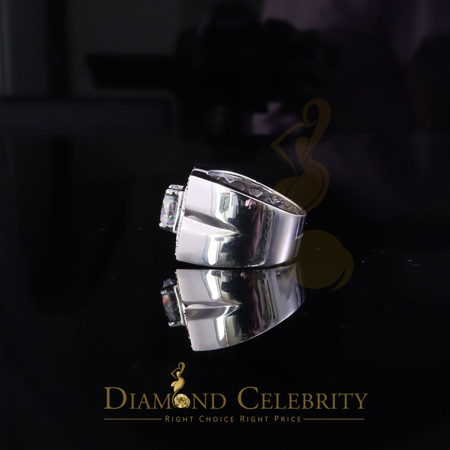 DiamondCelebritees 4.50ct Cubic Zirconia White 925 Silver Men's Adjustable Ring SZ From 9 to 11