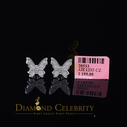 DiamondCelebritees  Butterfly Stud Earrings White 925 Sterling Silver Women's 0.50ct Cubic Zirconia