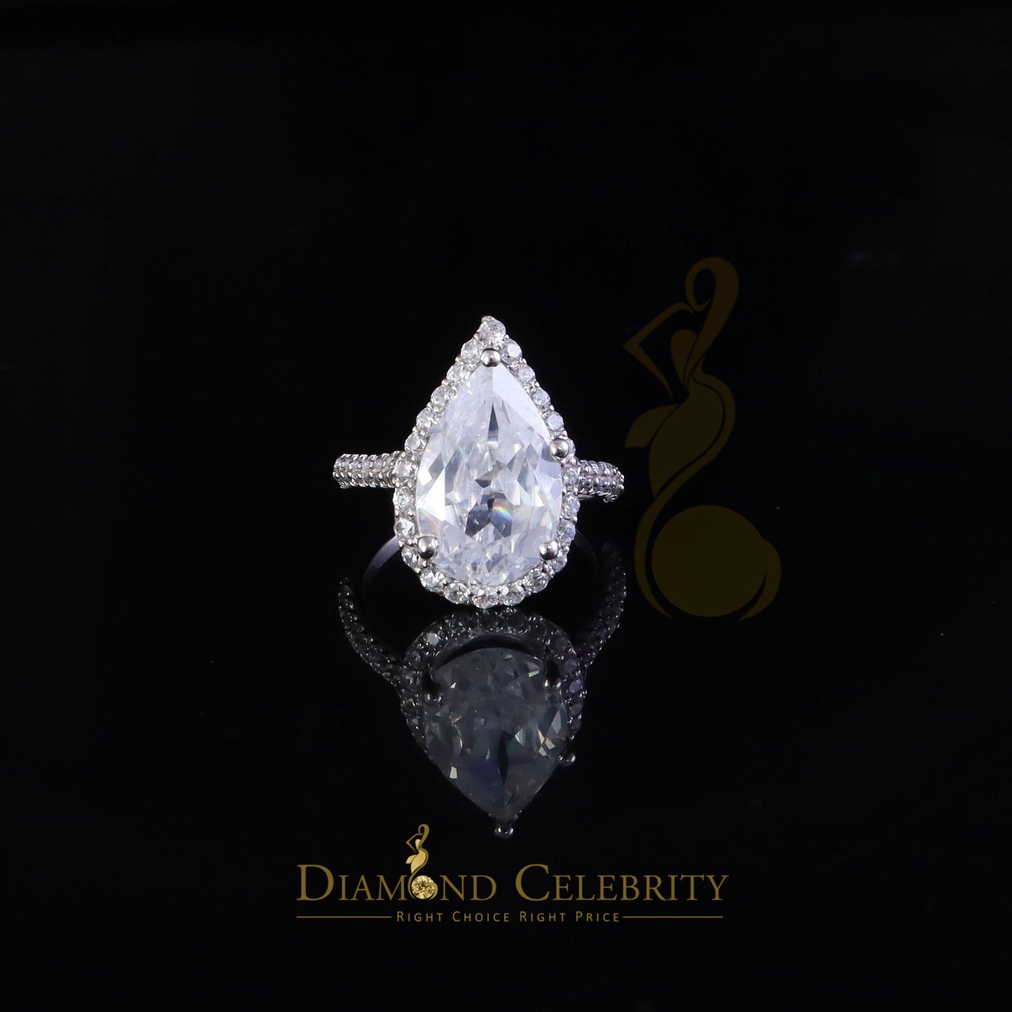 DiamondCelebritees 925 Cubic Zirconia Silver White Pear Shaped Engagement Ring Size 09 For Women's