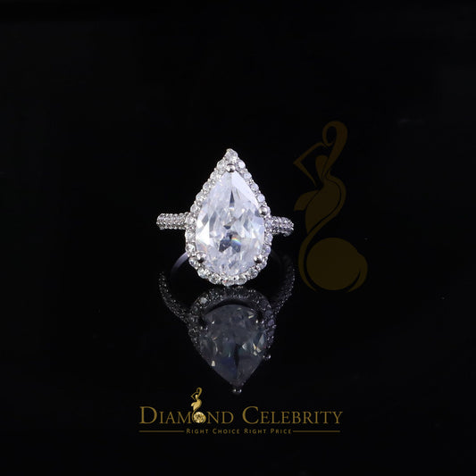 DiamondCelebritees 925 Cubic Zirconia Silver White Pear Shaped Engagement Ring Size 09 For Women's