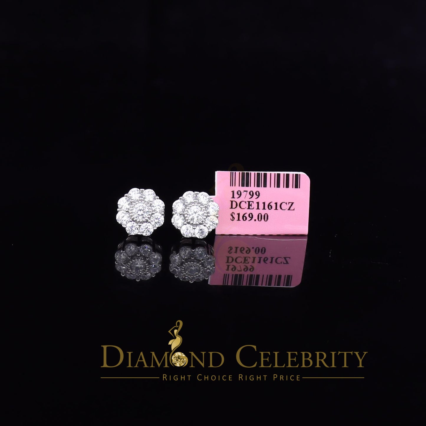DiamondCelebritees  925 White Sterling Silver 2.88ct Cubic Zirconia Women's Hip Hop Floral Earrings