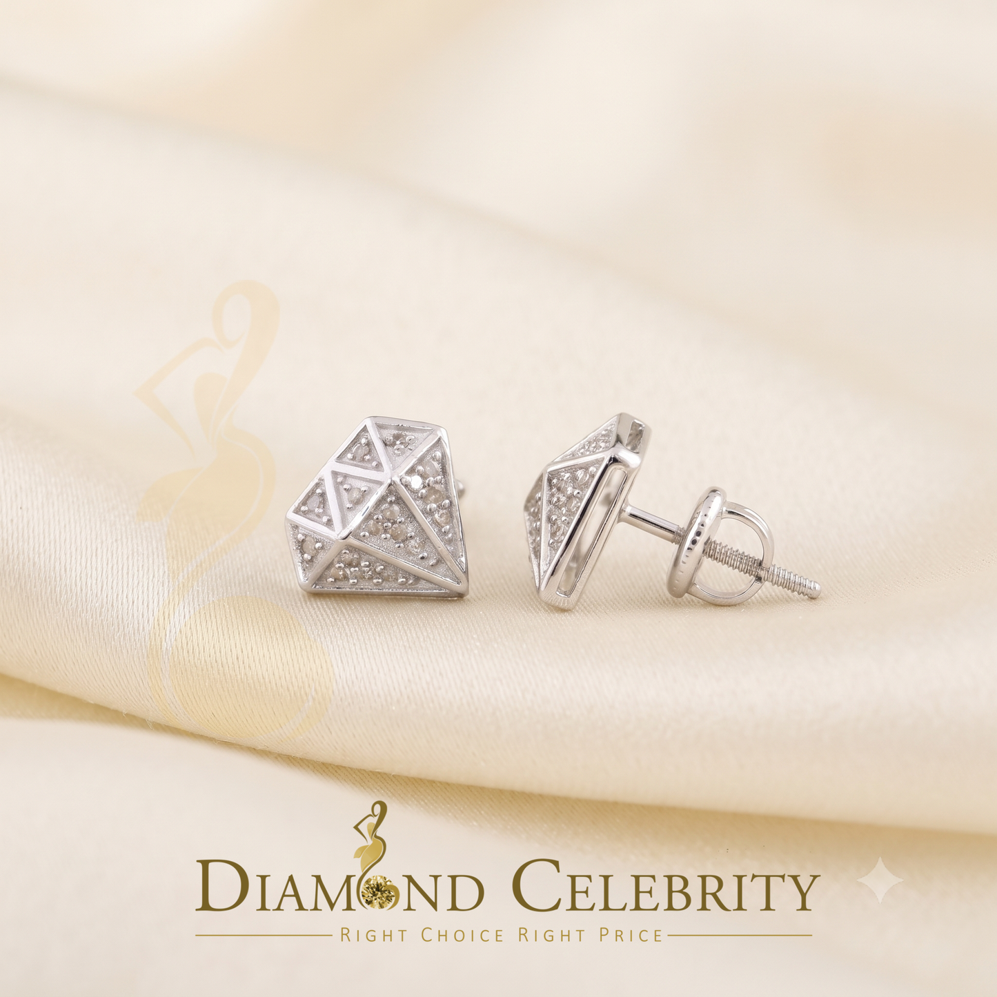 DiamondCelebritees 0.10 ct Silver Diamond White For Mens & Womens Hip Hop Stud Earring 925 Sterling