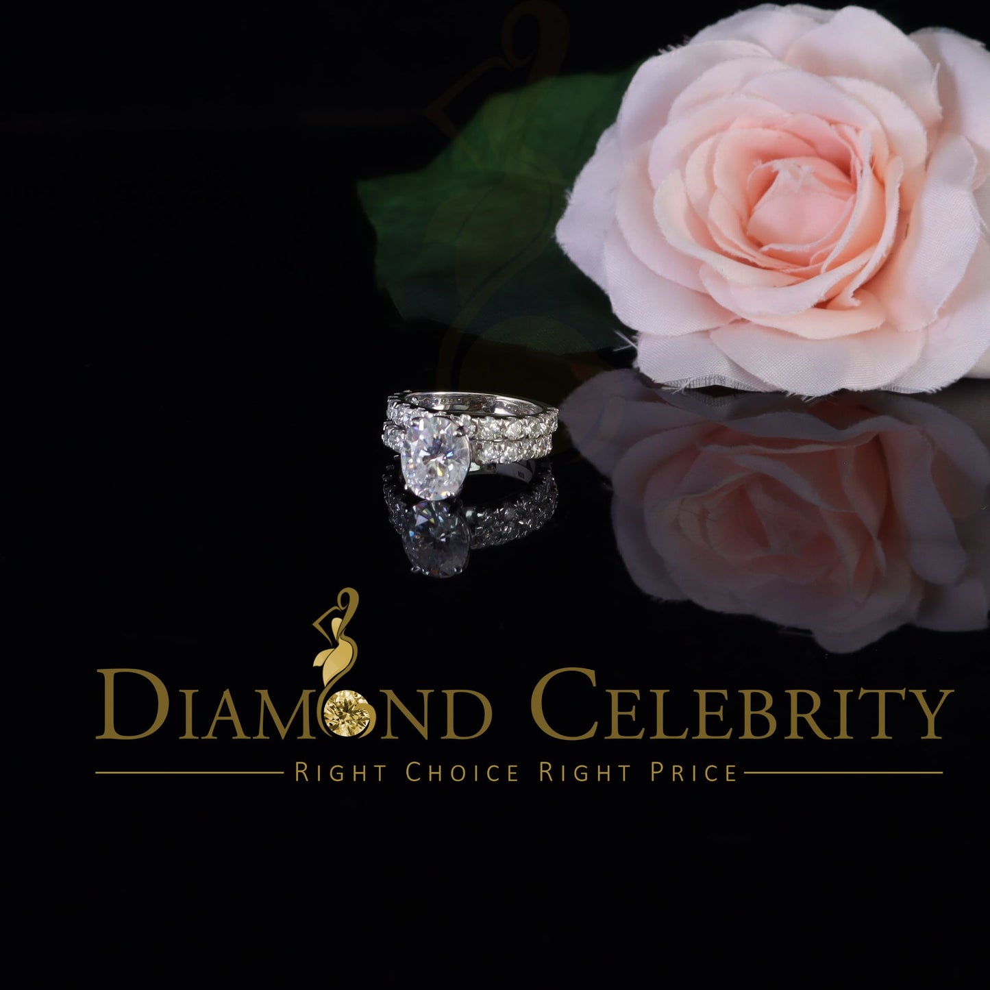 DiamondCelebritees White 7.00ct Moissanite 925 Silver Mens/Women Bridal Rings Oval Shape Size 8
