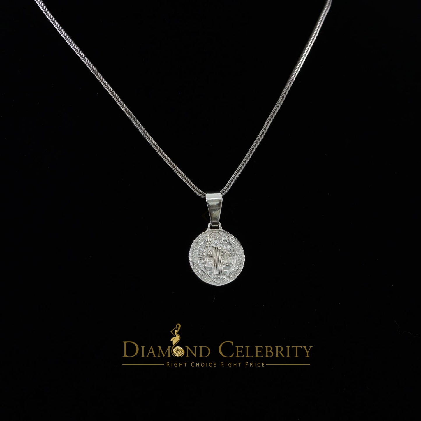 DiamondCelebritees Double Side Round Benedict Men's/Women's Pendant Religious 925 Sterling Silver