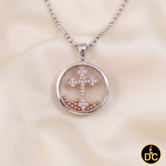 DiamondCelebritees Attractive White 925 Sterling Silver Charming Cross Pendant with Cubic Zirconia