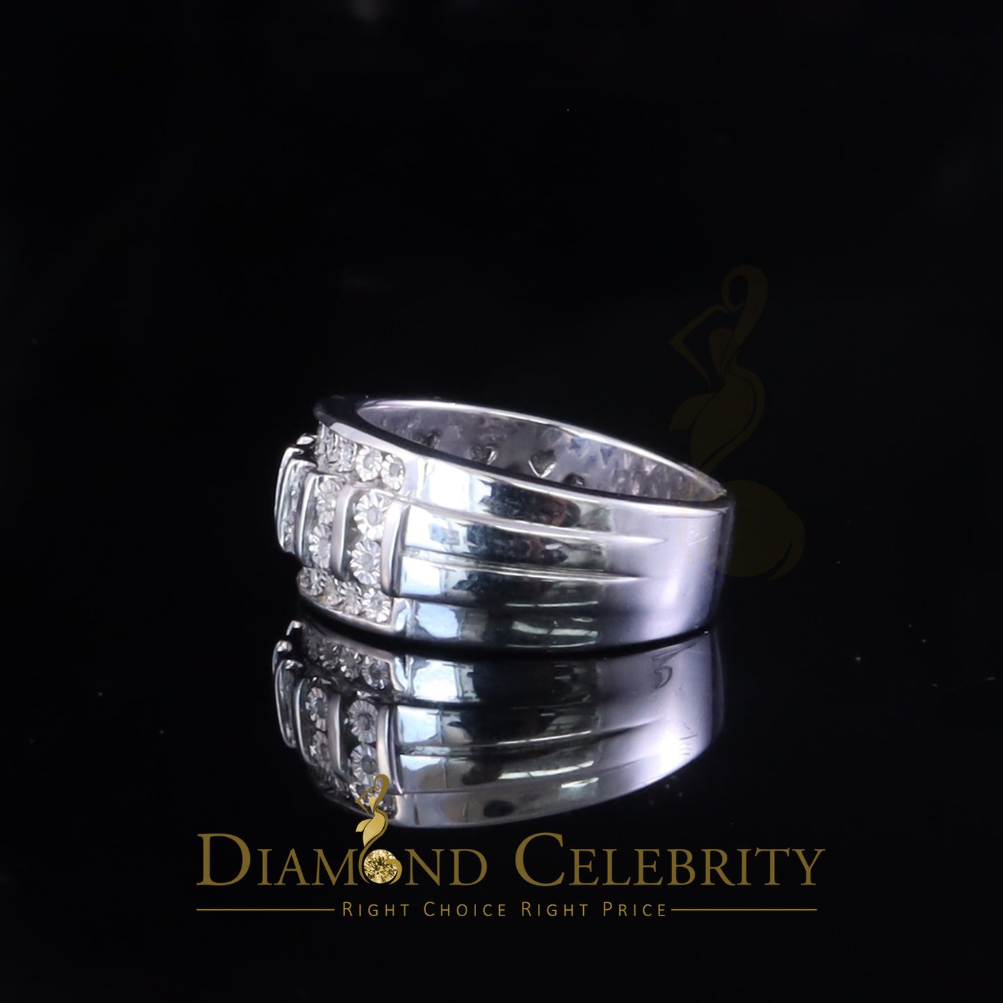 DiamondCelebritees 0.10ct Round Cut 925 Silver White Diamond Cluster Men's Wedding Band Ring SZ 11