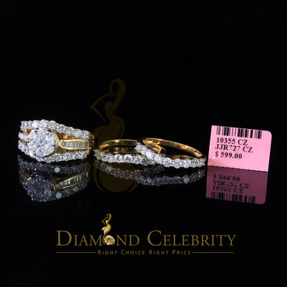 DiamondCelebritees 925 Sterling Silver 8.50ct Cubic Zirconia Piece Trio Yellow Womens Ring Size 9