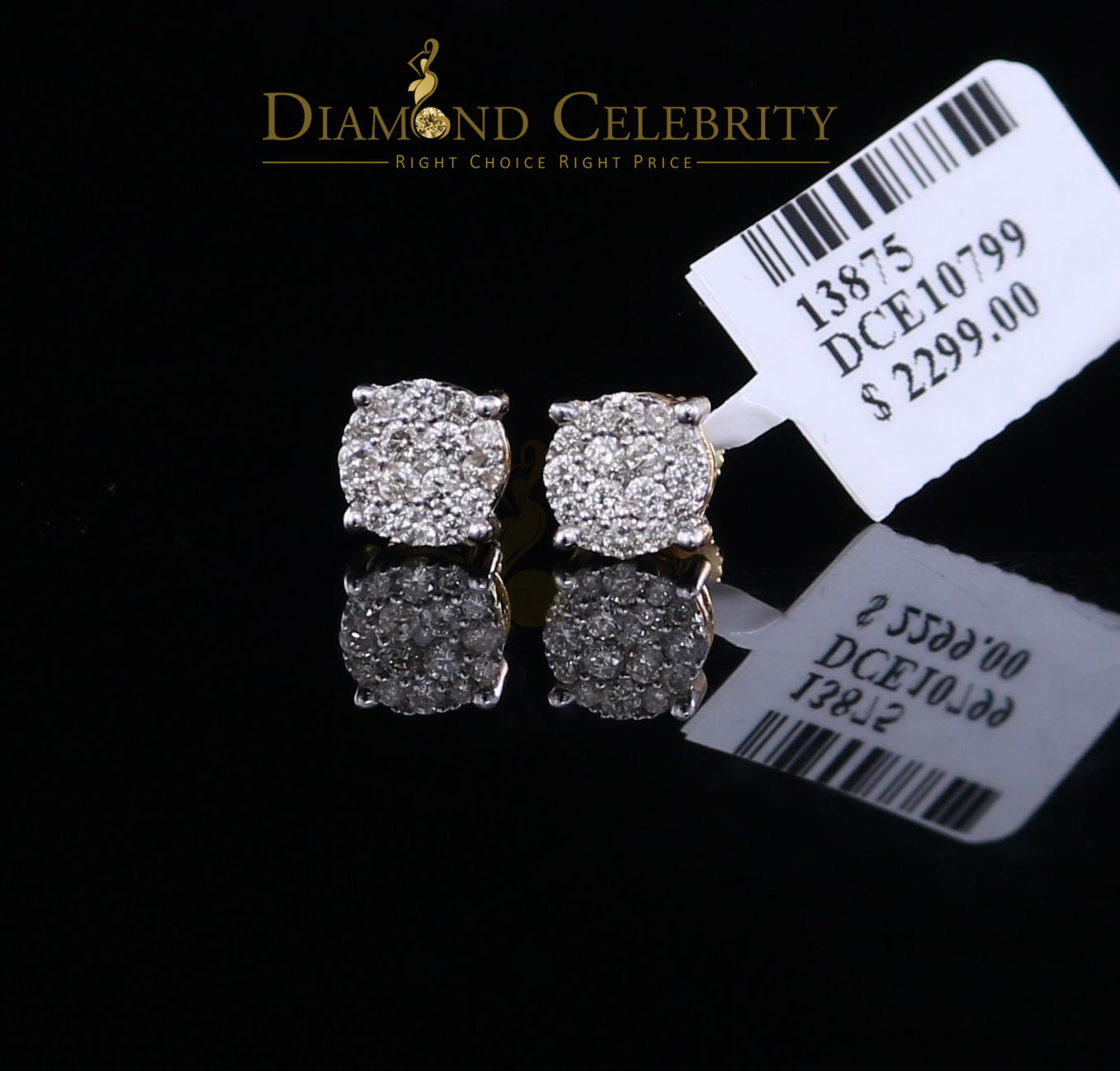 DiamondCelebritees 0.50CT Real Diamond 10K Real Yellow Gold Men's/Women's Stud Round Earring
