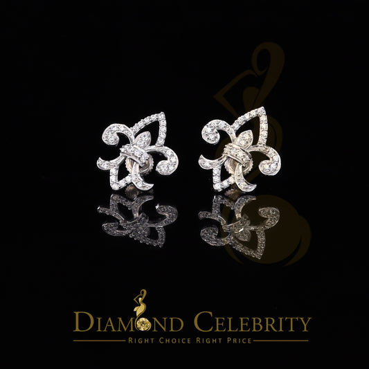 DiamondCelebritees  925 White Silver 0.60ct Cubic Zirconia Fleur de Lis Screw Back Women's Earrings