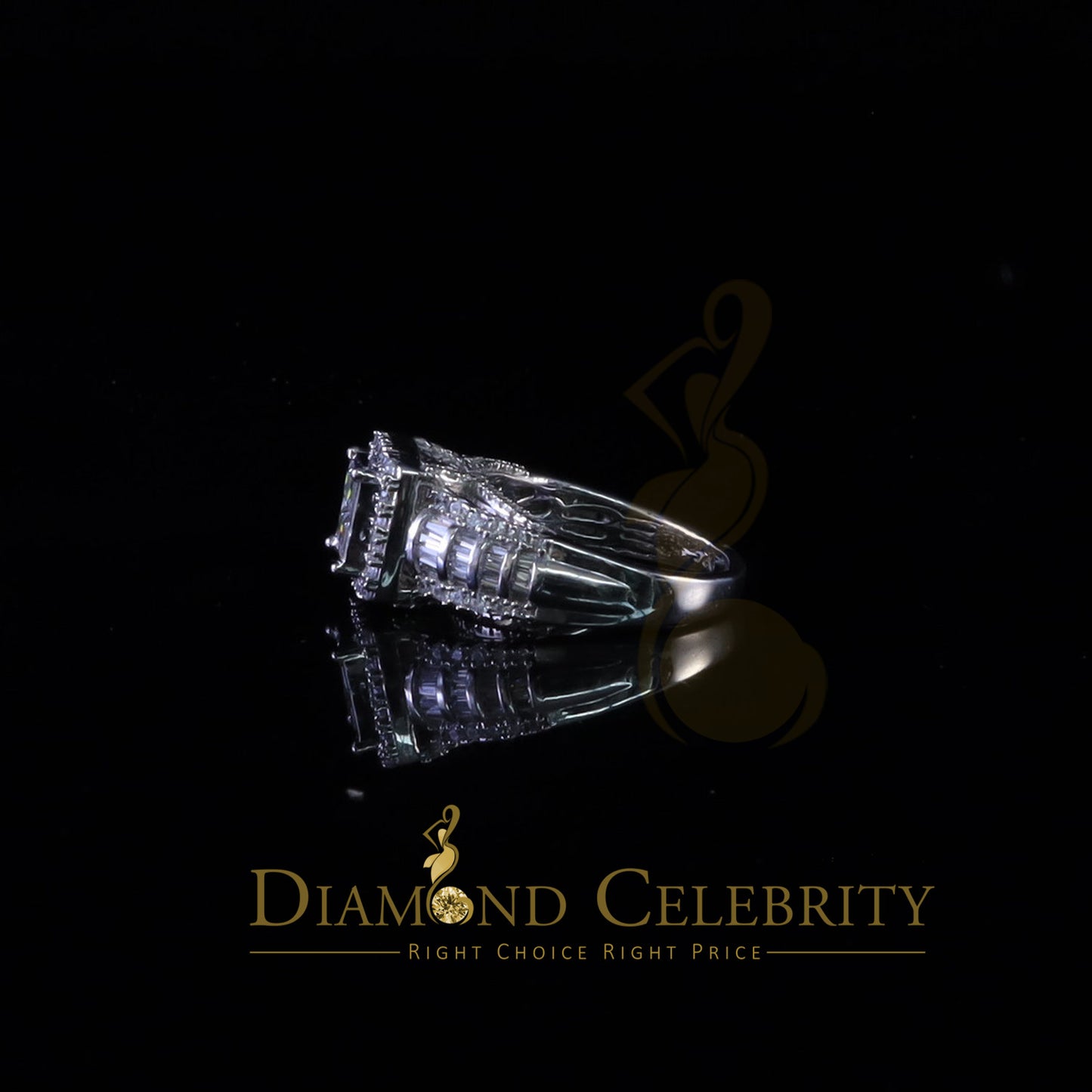 DiamondCelebritees 925 White Silver 4.0ct Square Shape Cubic Zirconia Engagement Womens Ring size 7