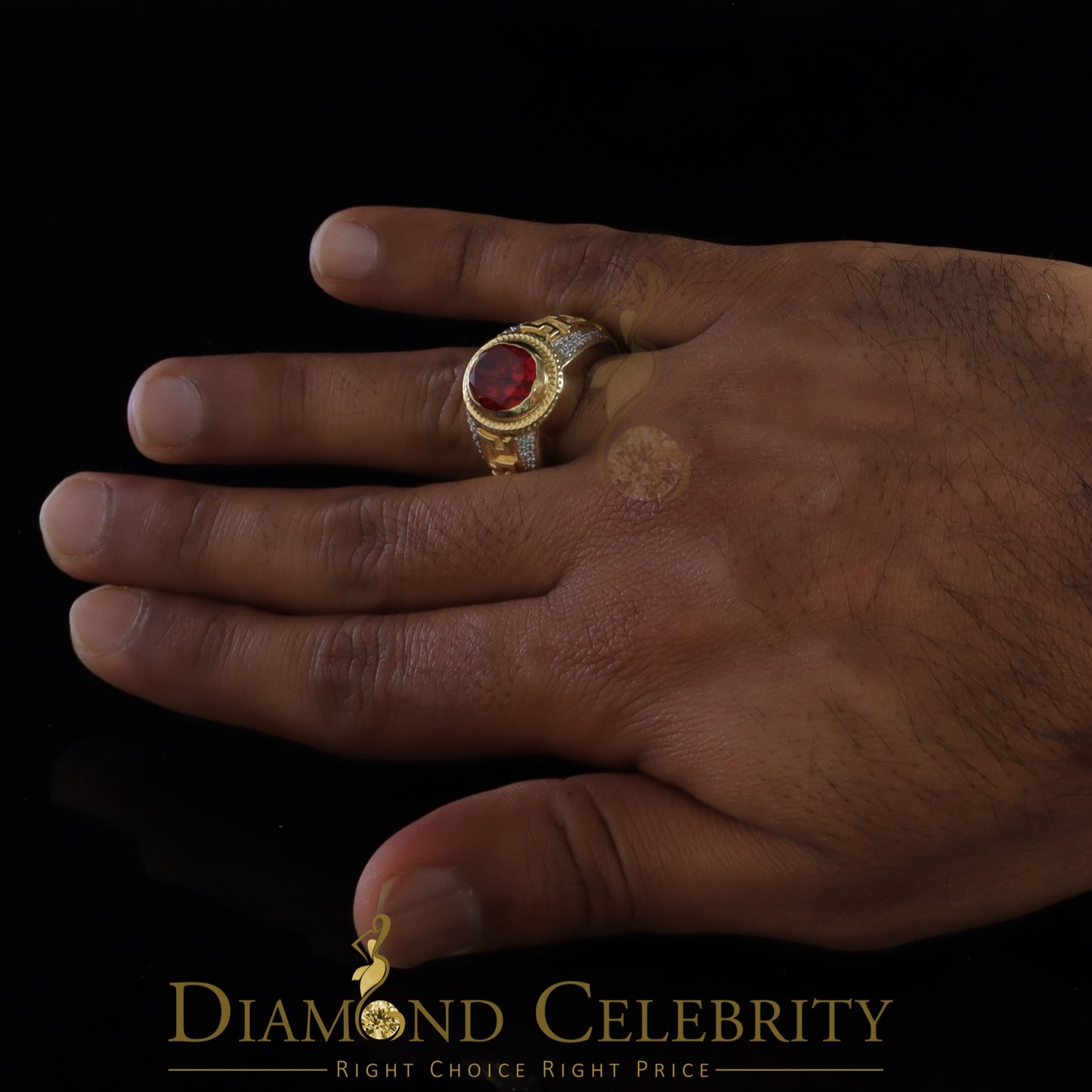 DiamondCelebritees 8.10ct Yellow Silver Oval Cubic Zirconia Men's Adjustable Ring From SZ 9 to 11