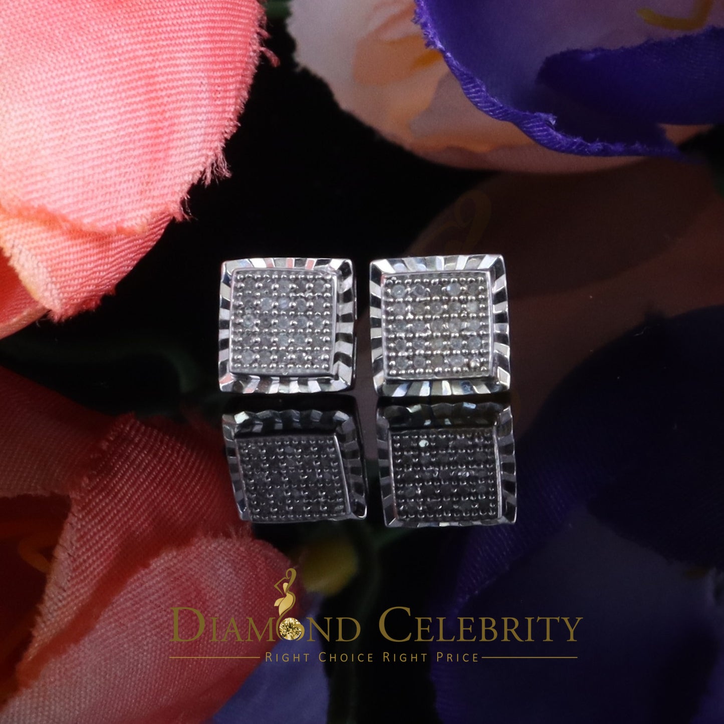 DiamondCelebritees White 925 Sterling Silver 0.15ct Real Diamond For Women's & Men's Stud Earrings