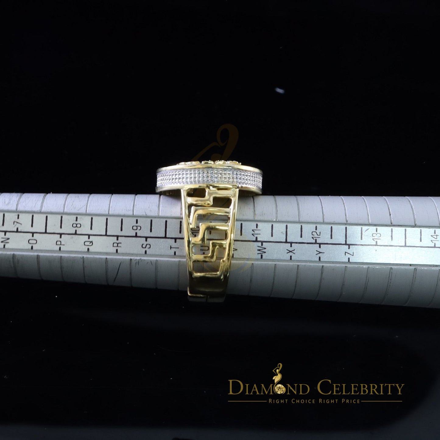 0.40 CT Real Diamond 925 Yellow Silver Mens Adjustable Ring From Size 10 to 12