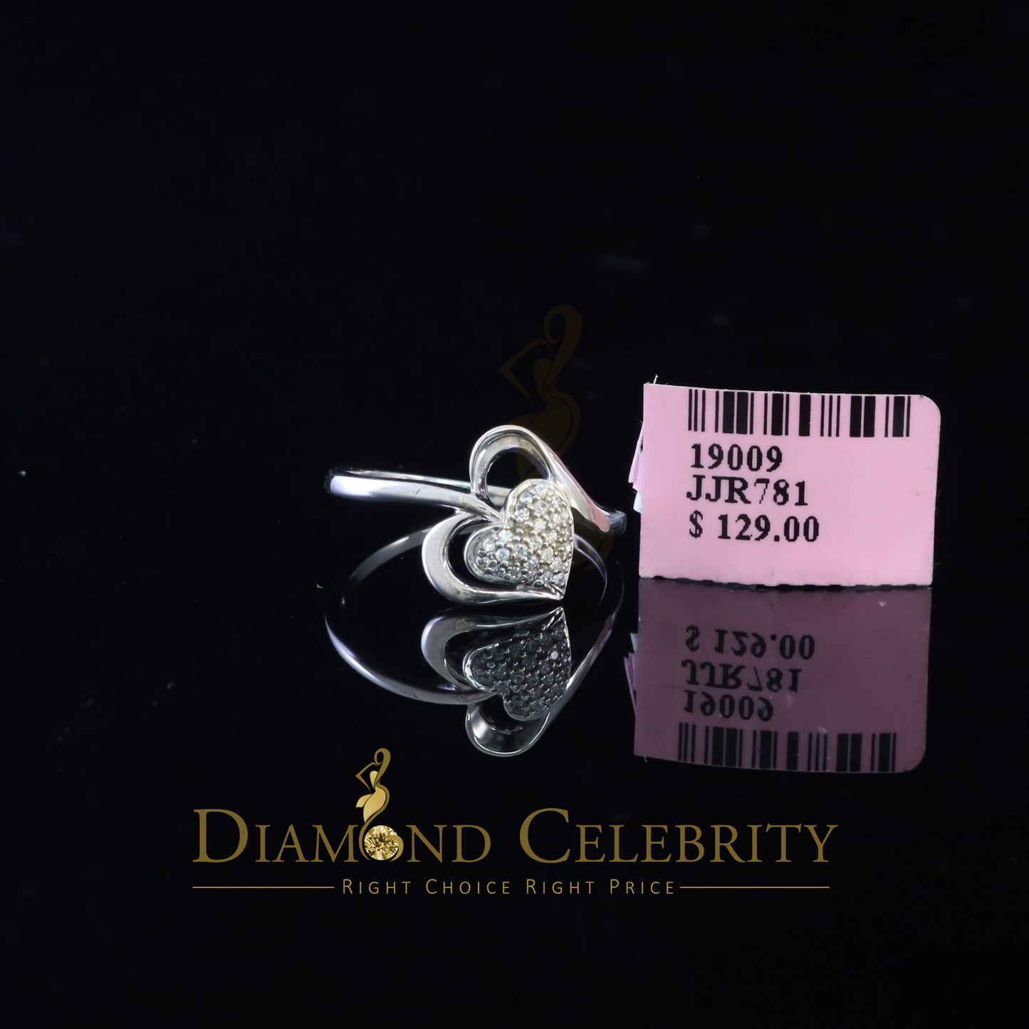 DiamondCelebritees 0.21 ct Cubic Zirconia 925 Sterling White Silver Heart Womens/Men's Ring Size 7