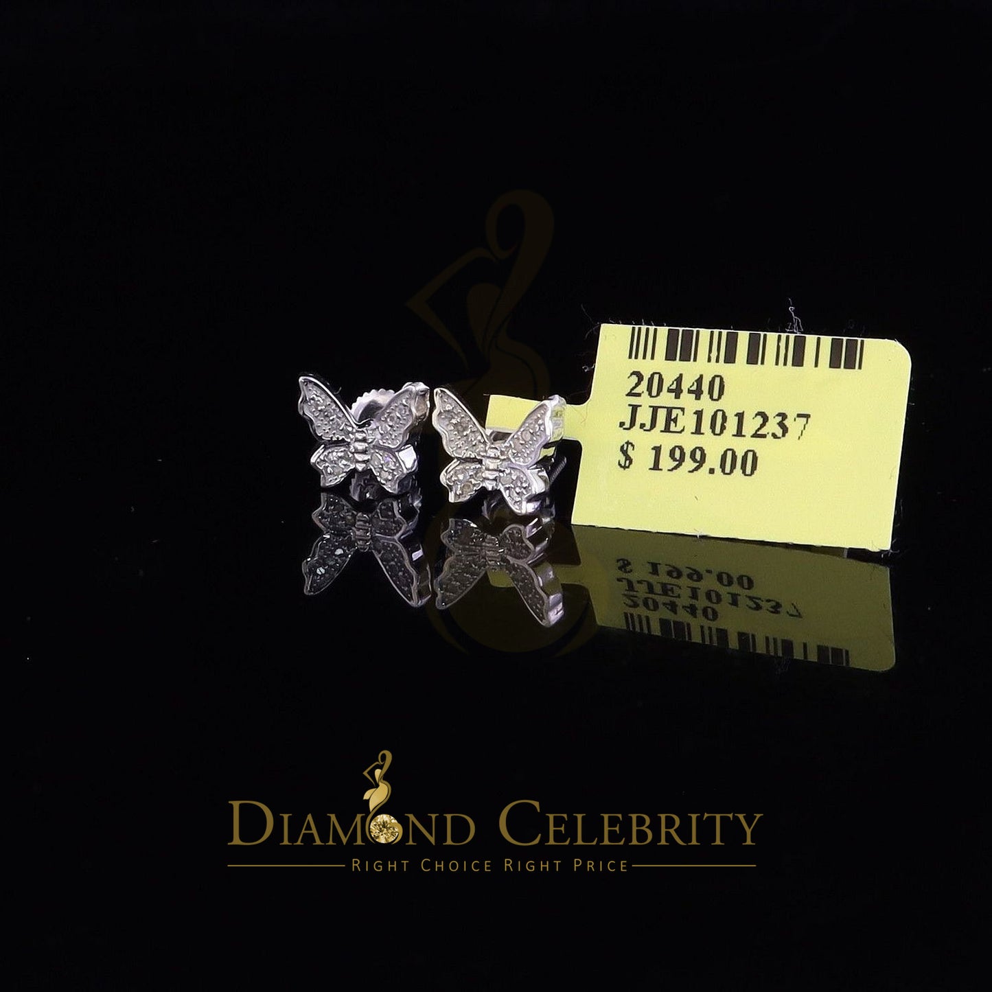 DiamondCelebritees Men's & Women 0.10ct Real Diamond Stud Butterfly Earrings in White 925 Silver