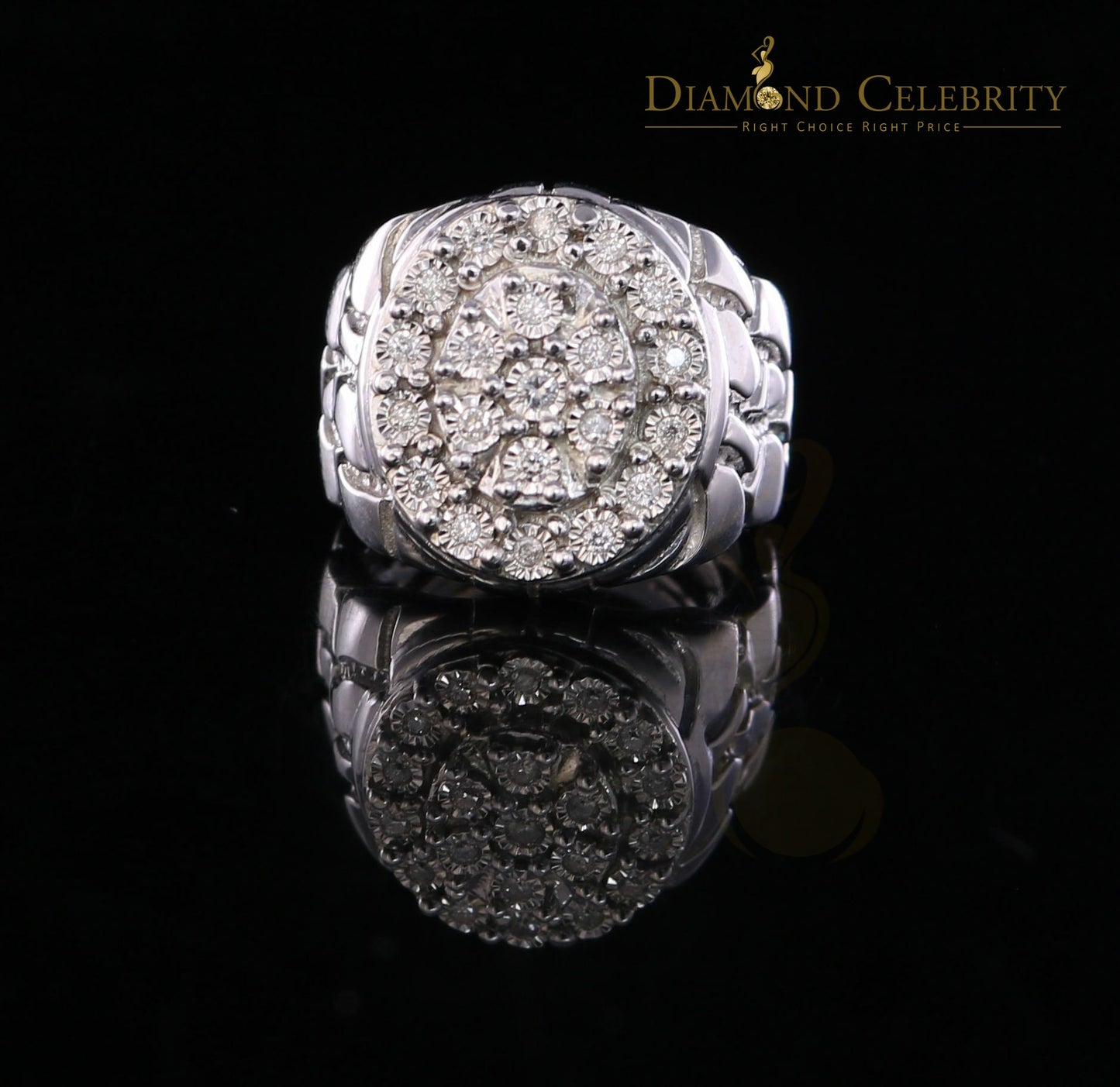 DiamondCelebritees 0.30CT Real Diamond Men's 925 Sterling Silver White Ring Size 8 Antique Design