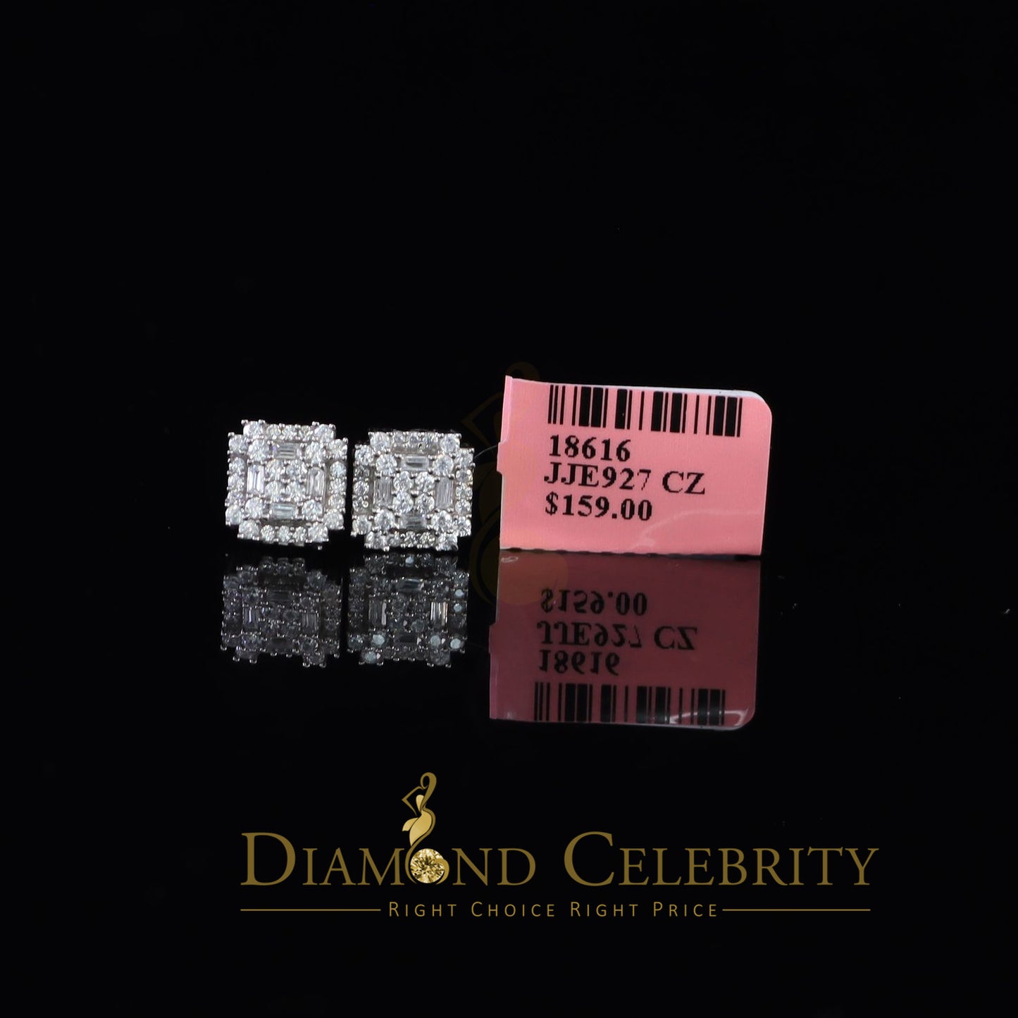 DiamondCelebritees  1.18ct Cubic Zirconia 925 White Silver Women's & Men's Hip Hop Square Earrings