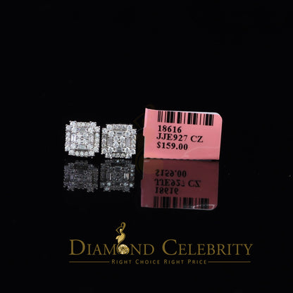 DiamondCelebritees  1.18ct Cubic Zirconia 925 White Silver Women's & Men's Hip Hop Square Earrings