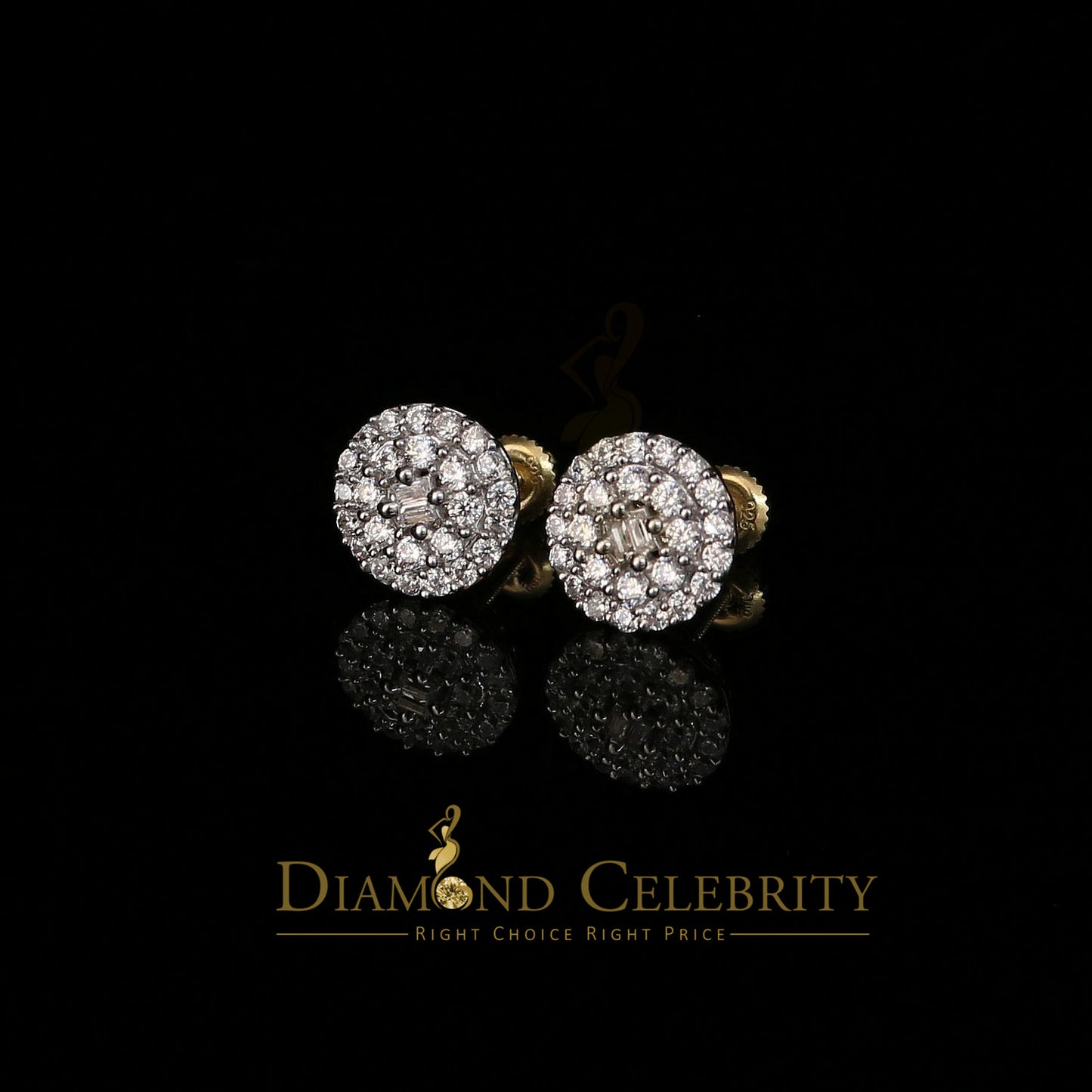 DiamondCelebritees  925 Yellow Sterling Silver 1.86ct Cubic Zirconia Round Women's Stud Earrings