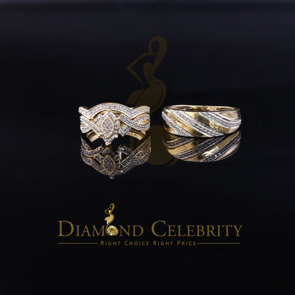 DiamondCelebritees 0.33CT Real Diamond Men's SZ 10 & Women's SZ 7 Trio Sterling Silver Yellow Ring