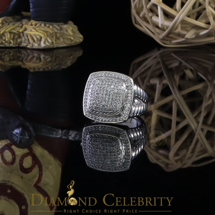 DiamondCelebritees 925 Silver White 2.00ct CZ Wide Square Albion Womens Adjustable Ring Size 7 to 9