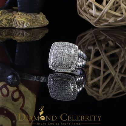 DiamondCelebritees 925 Silver White 2.00ct CZ Wide Square Albion Womens Adjustable Ring Size 7 to 9