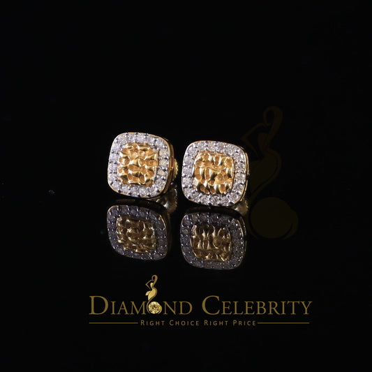 DiamondCelebritees 1.00ct Moissanite Yellow 925Silver Womens Round Edge Square Shape Nugget Earring