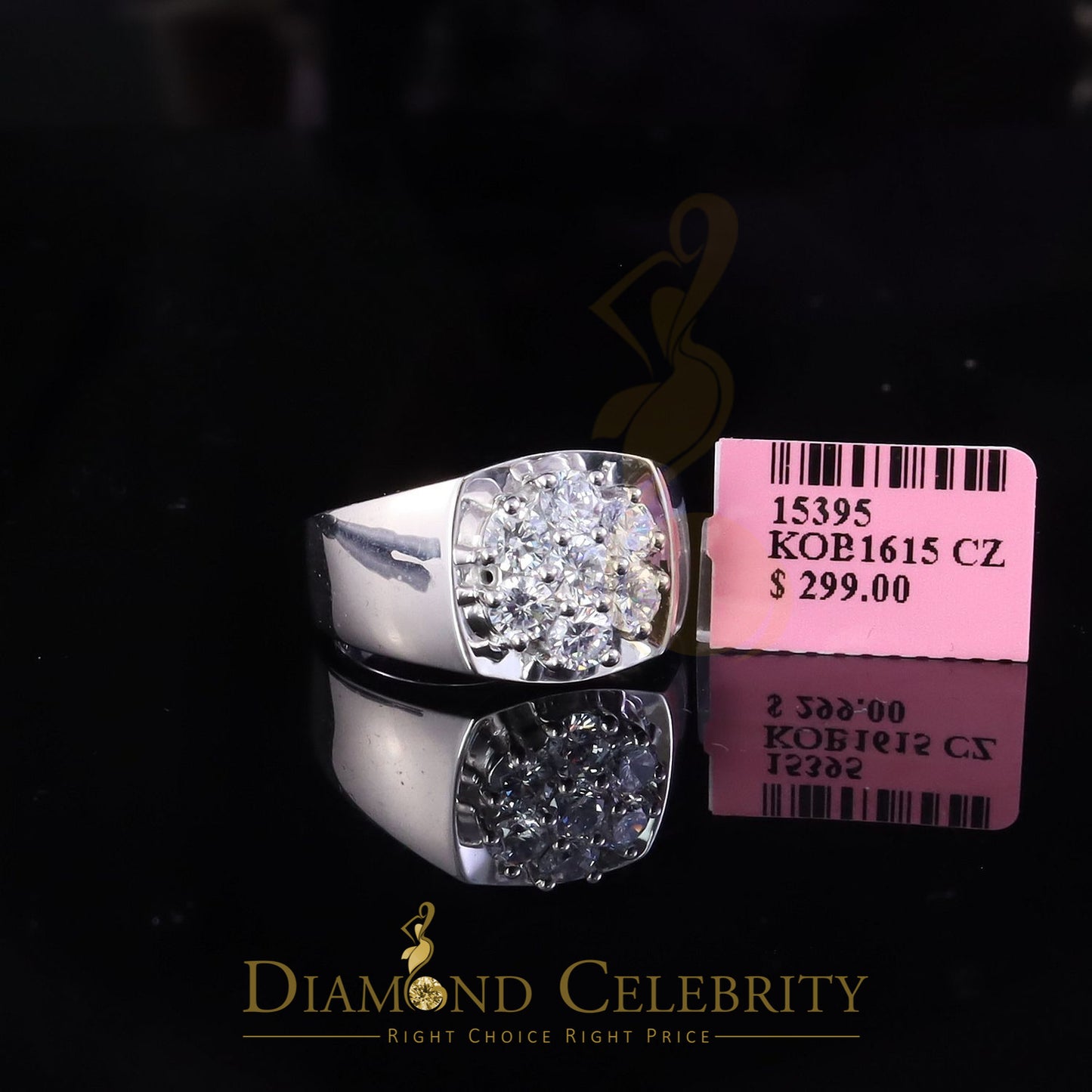 DiamondCelebritees Men's 925 Sterling White Silver Floral 2.30ct Cubic Zirconia Style Ring Size 9