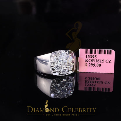 DiamondCelebritees Men's 925 Sterling White Silver Floral 2.30ct Cubic Zirconia Style Ring Size 9
