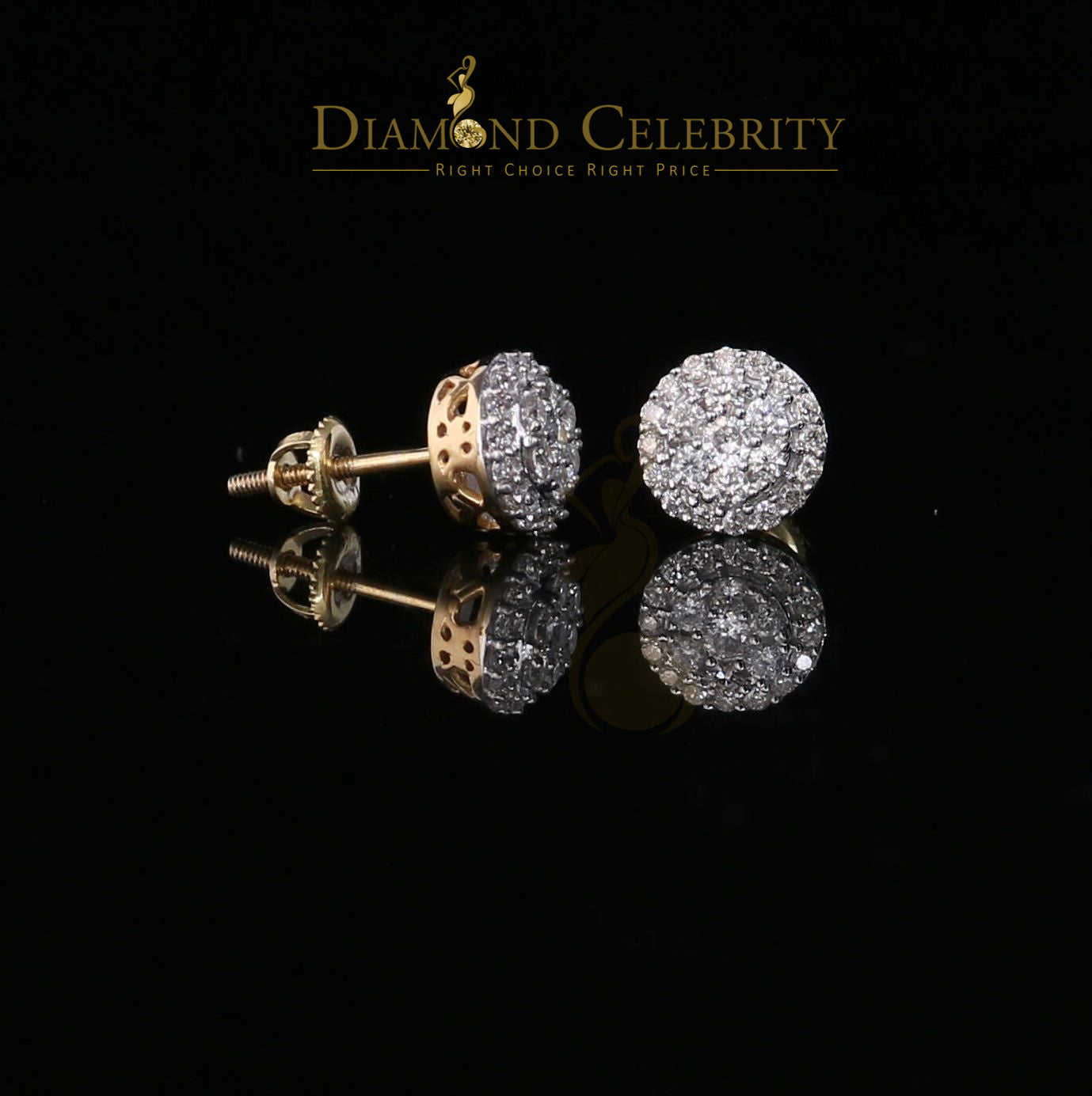 DiamondCelebritees Beautiful 10K Real Yellow Real Diamond 0.55CT Men's/Women's Stud Round Earring