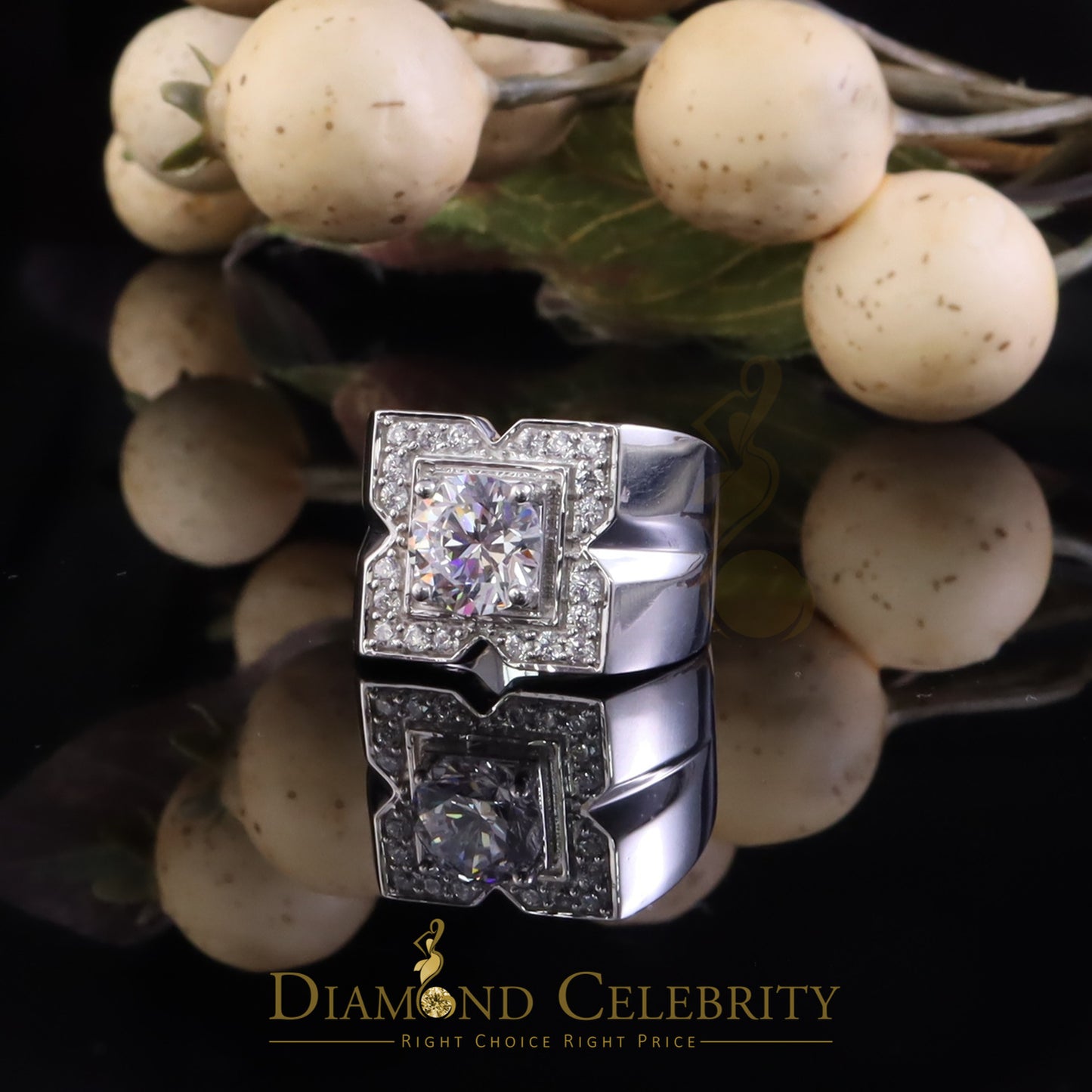 DiamondCelebritees 4.50ct Cubic Zirconia White 925 Silver Men's Adjustable Ring SZ From 9 to 11