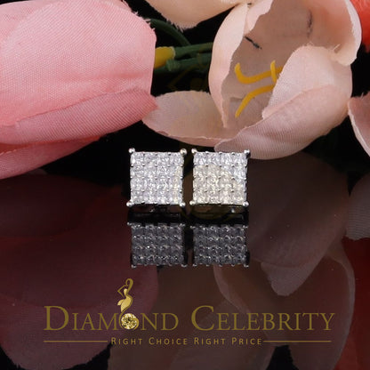 DiamondCelebritees  925 White Silver 2.88ct Cubic Zirconia Women's & Men's Hip Hop Square Earrings