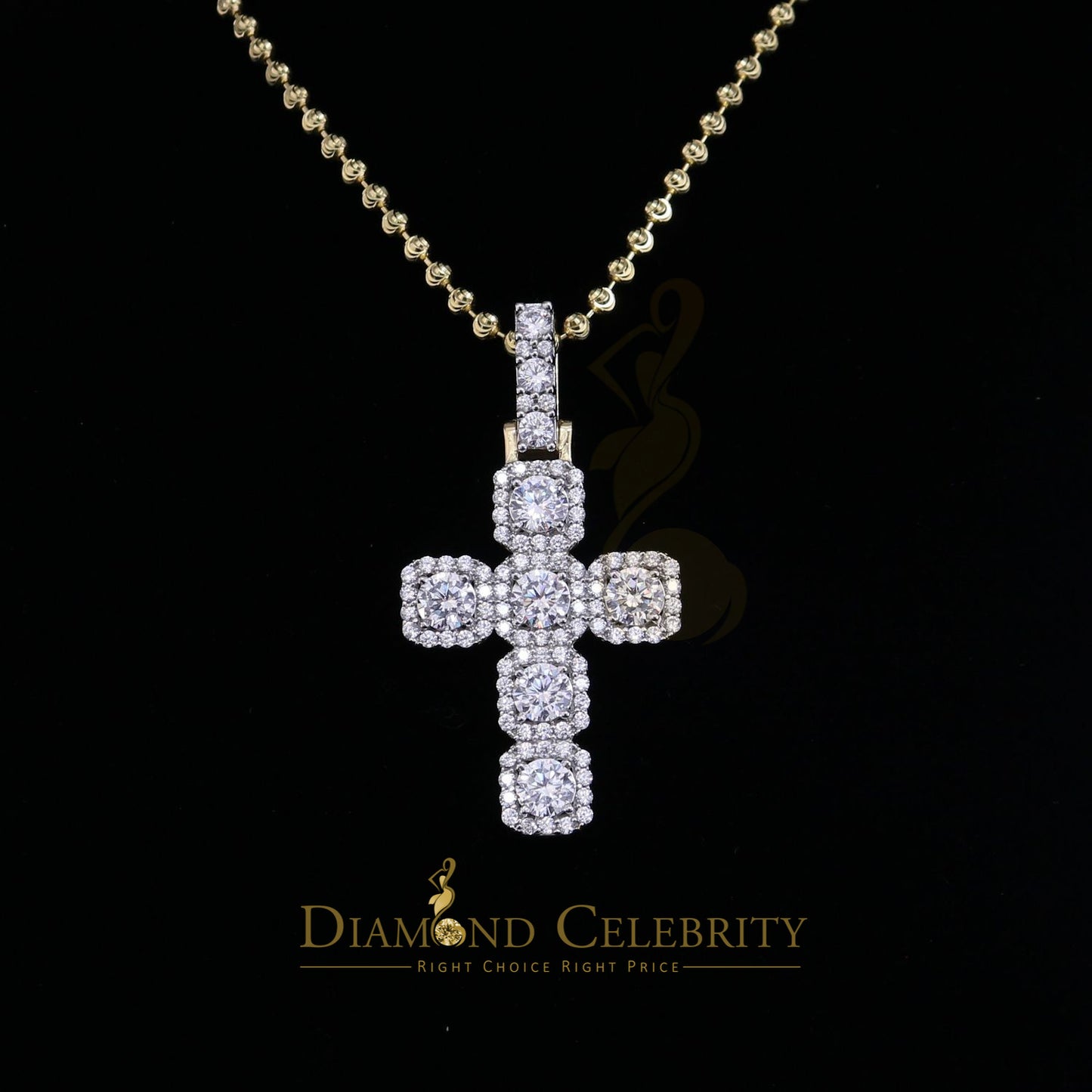 DiamondCelebritees Yellow 925 Sterling Silver Cross Fashion Pendant 8.03ct Cubic Zirconia Stone