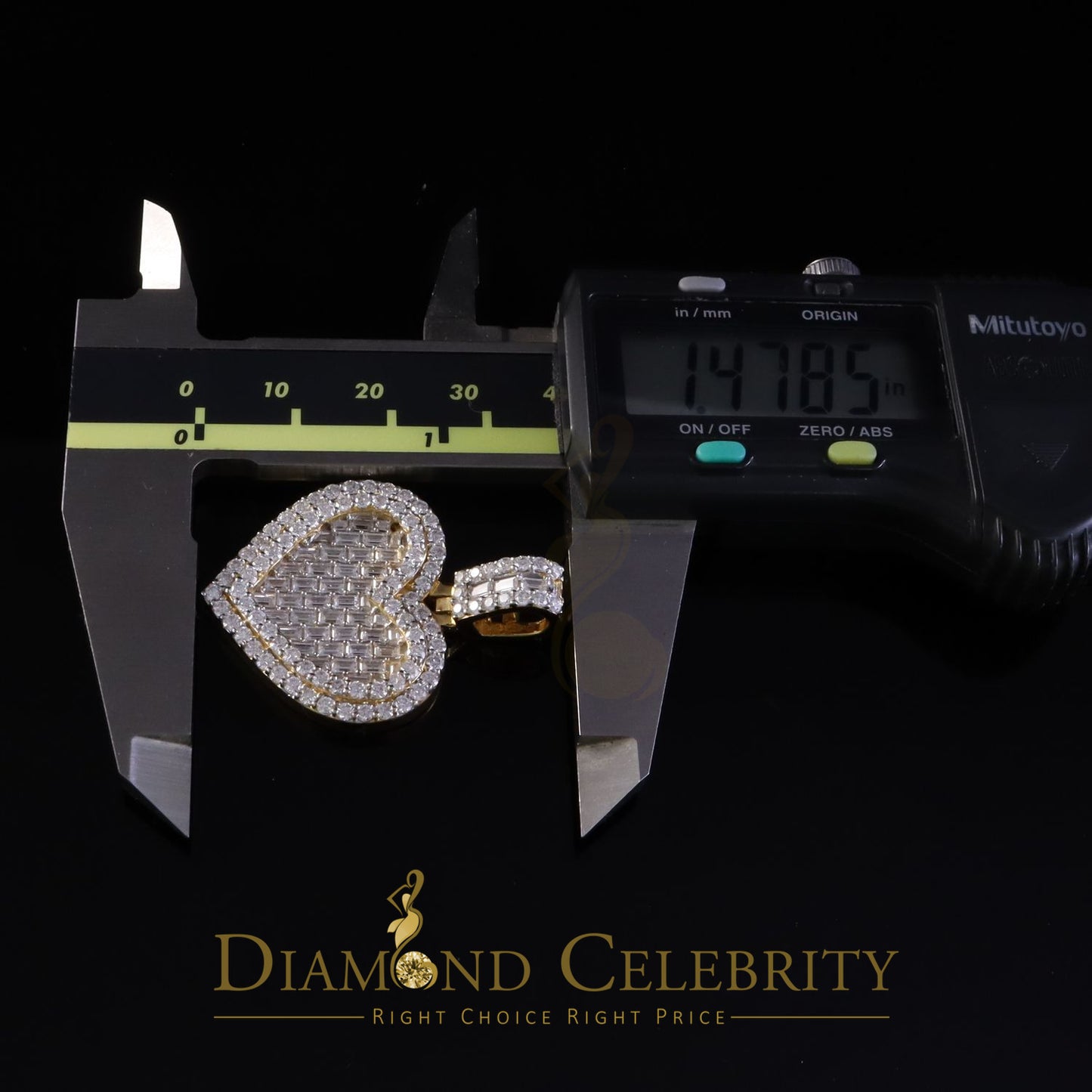 Diamondcelebritees 7.50ct VVS D Clr Moissanite 925 Yellow Silver Baguette Heart Pendant for Women's