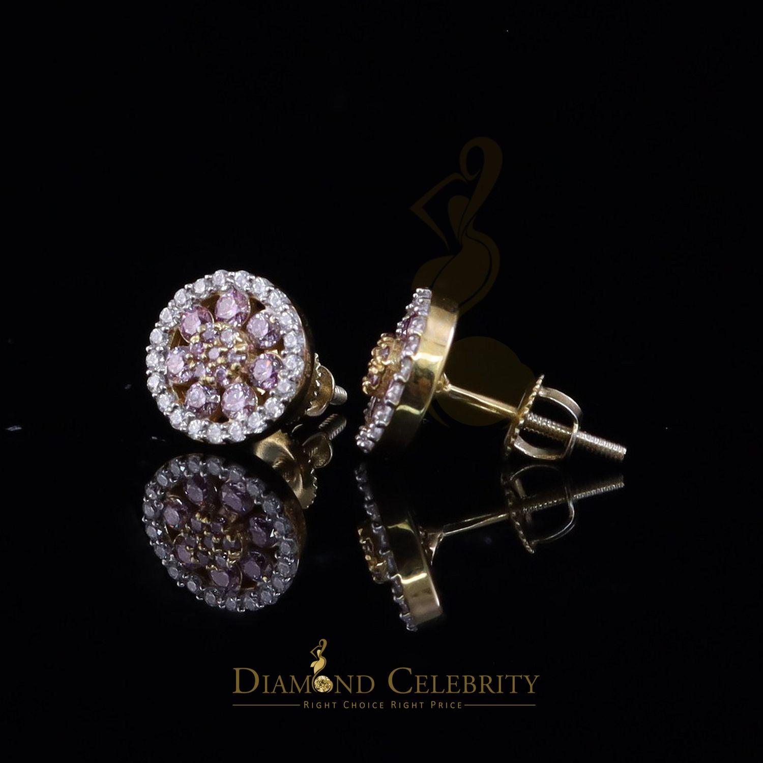 DiamondCelebritees Women's 925 Silver Yellow 0.66ct VVS 'D' Pink Moissanite Round Stud Earrings
