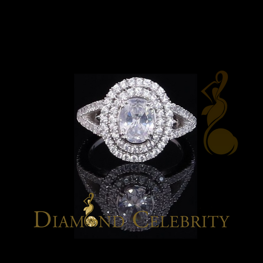 DiamondCelebritees 3.07ct Cubic Zirconia Sterling White Silver Oval Fashion Womens Ring Size 7