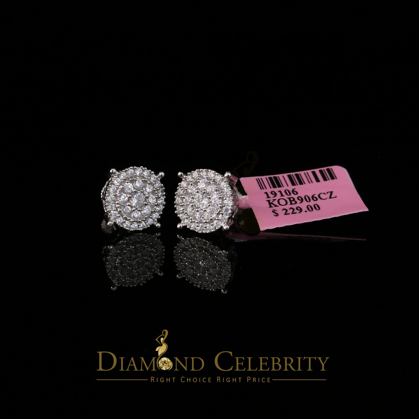 DiamondCelebritees  1.96ct Cubic Zirconia Aretes Para Hombre 925 White Silver Women's Round Earring