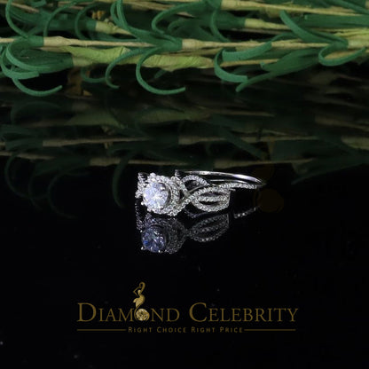DiamondCelebritees 1.20ct Cubic Zirconia White 925 Silver Men's/ Women 2PC Bridal Rings Size 7