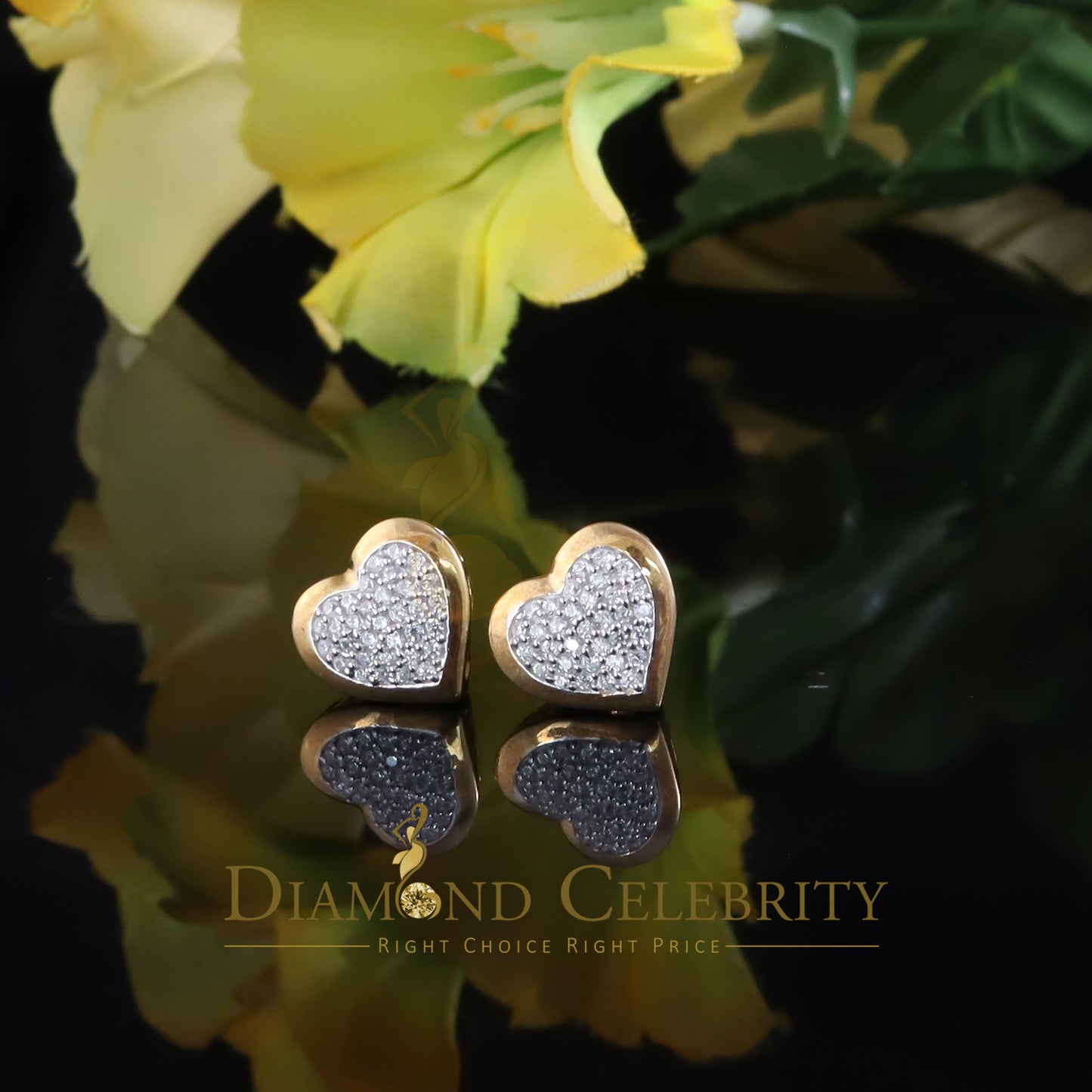 925 Sterling Yellow Silver 0.71ct Cubic Zirconia Heart Women's Stud Earrings