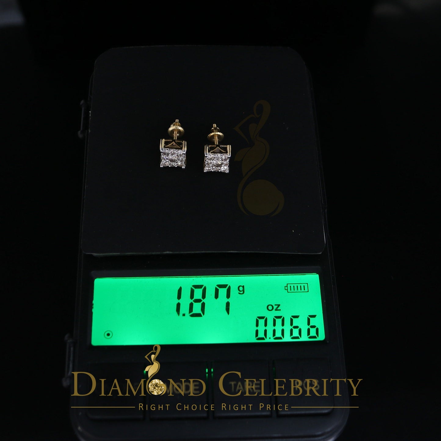 DiamondCelebritees 10K Real Yellow Gold Real Diamond 0.75CT Men's/Women's Stud Square Earring