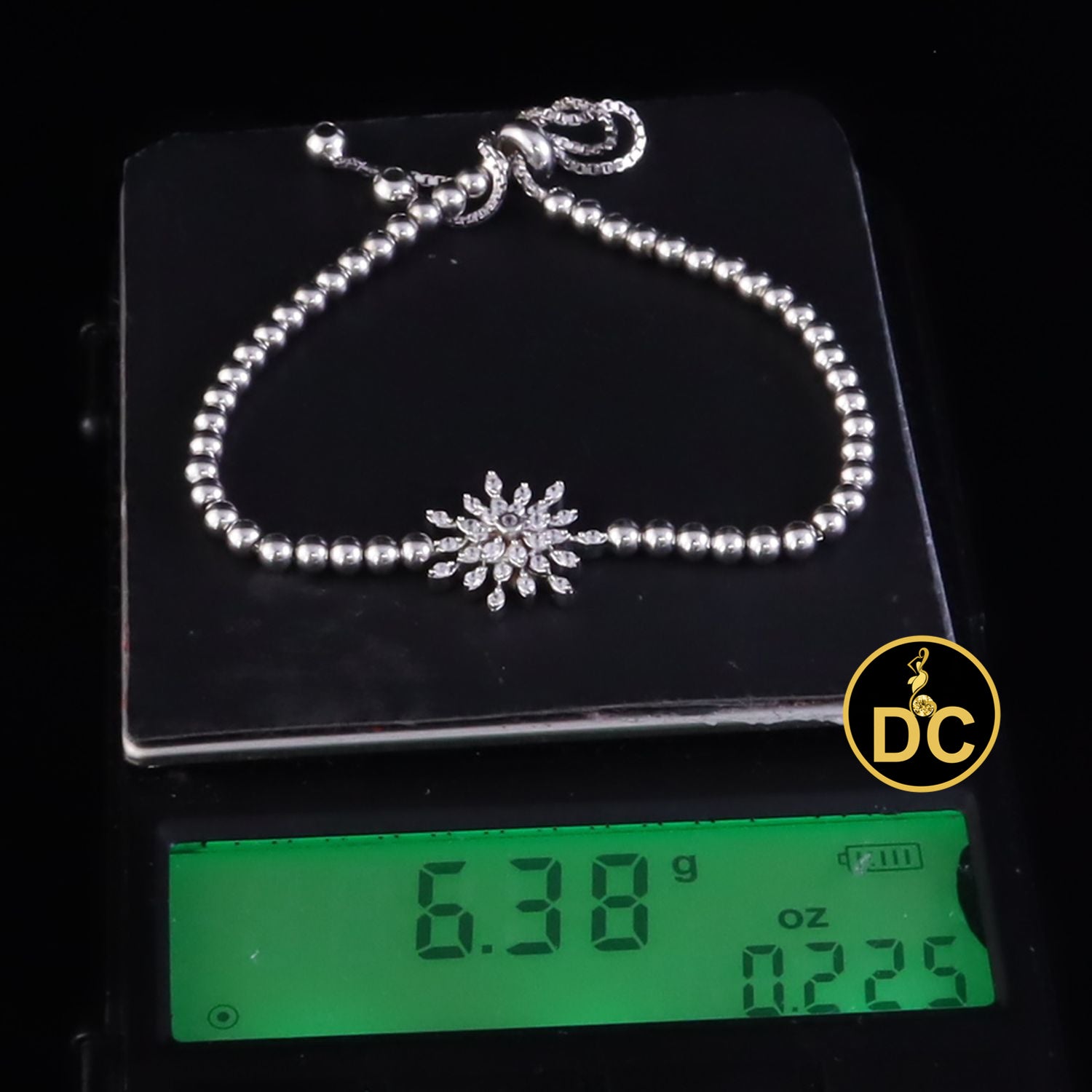 Diamondcelebritees 925 Sterling Silver Sparkling White Bracelet Cubic Zirconia Adjustable SZ 7 Inch