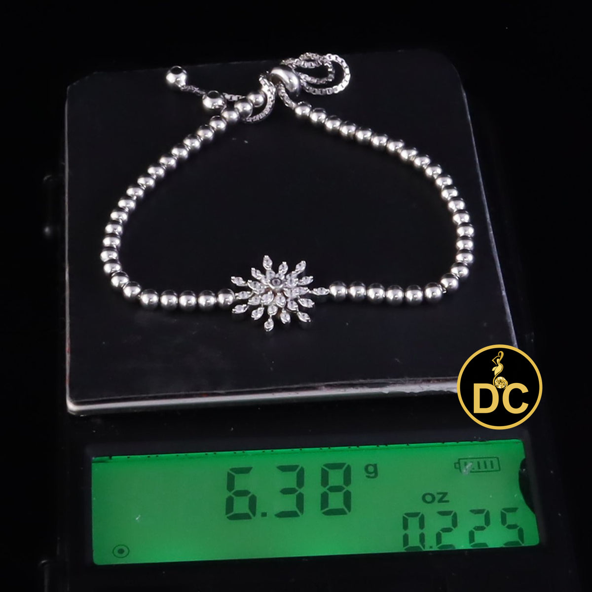 Diamondcelebritees 925 Sterling Silver Sparkling White Bracelet Cubic Zirconia Adjustable SZ 7 Inch