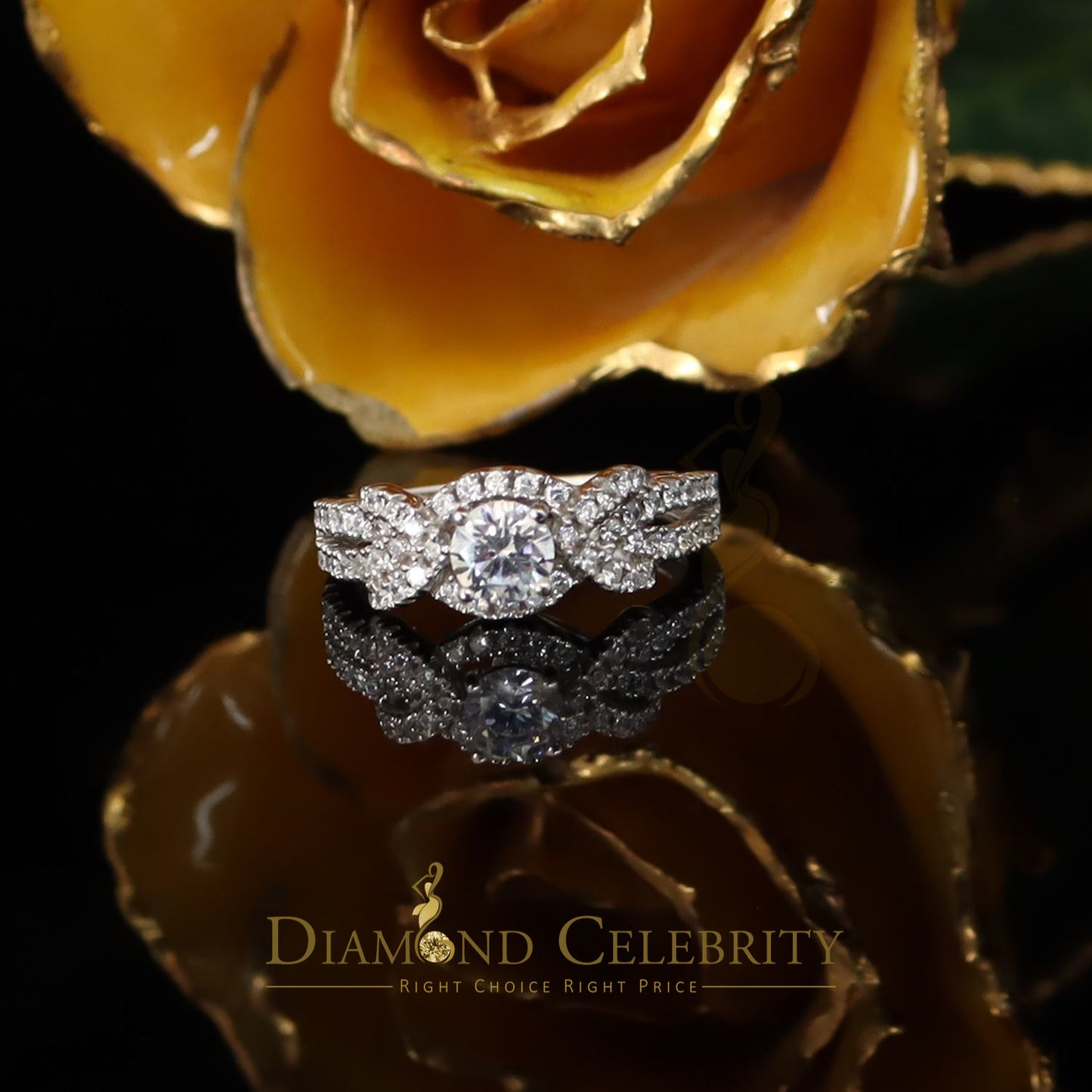 DiamondCelebritees 925 Women's White Silver 3.0ct CZ Centre 0.50ct Round Engagement Ring SZ 7