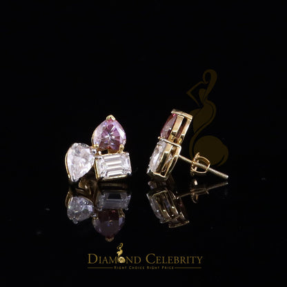 DiamondCelebritees Women's 925 Silver Yellow 5.00ct VVS D Pink Moissanite Toi et Moi Stud Earrings