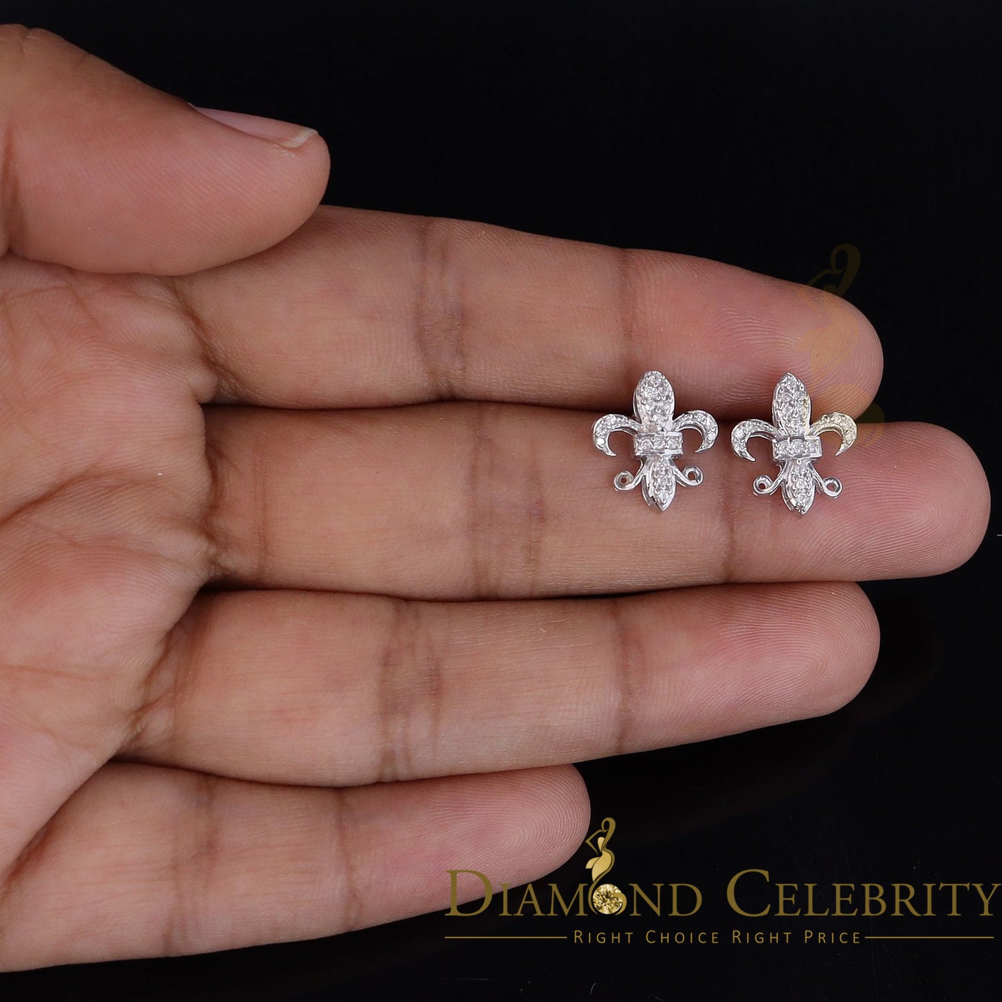 DiamondCelebritees  White 0.35ct Cubic Zirconia 925 Silver Men's & Women's Fleur de Lis Earrings