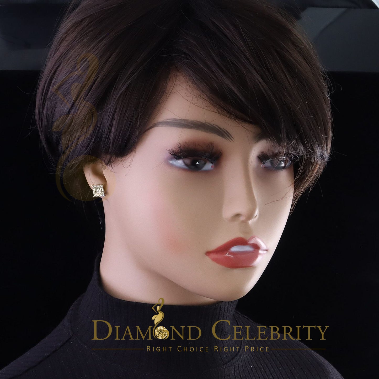 DiamondCelebritees 0.10ct Diamond Stud Earrings Yellow 925 Sterling Silver For Men's & Women's