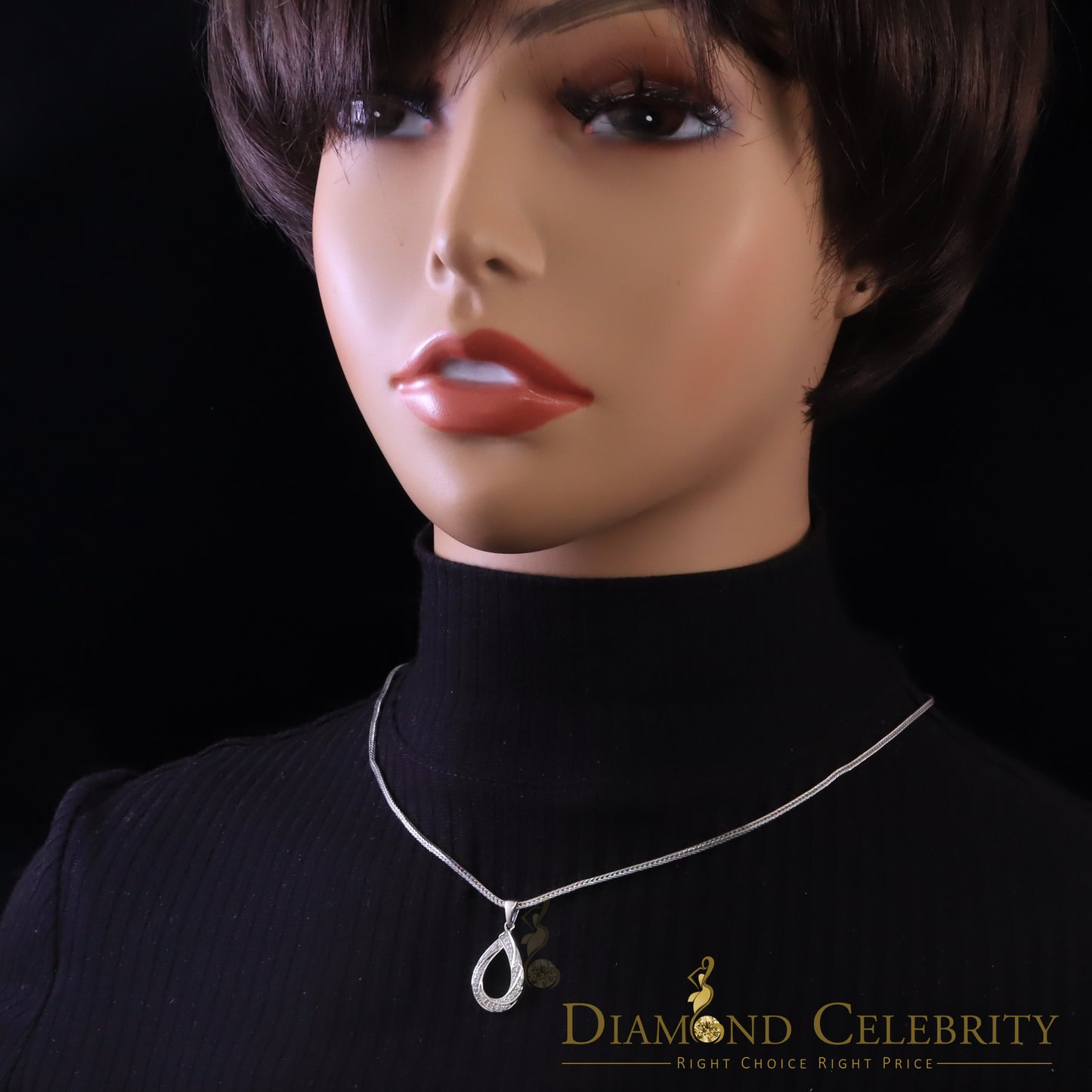 DiamondCelebritees White Sterling Silver Pendant with Charming Necklace Shape 0.37ct Cubic Zirconia