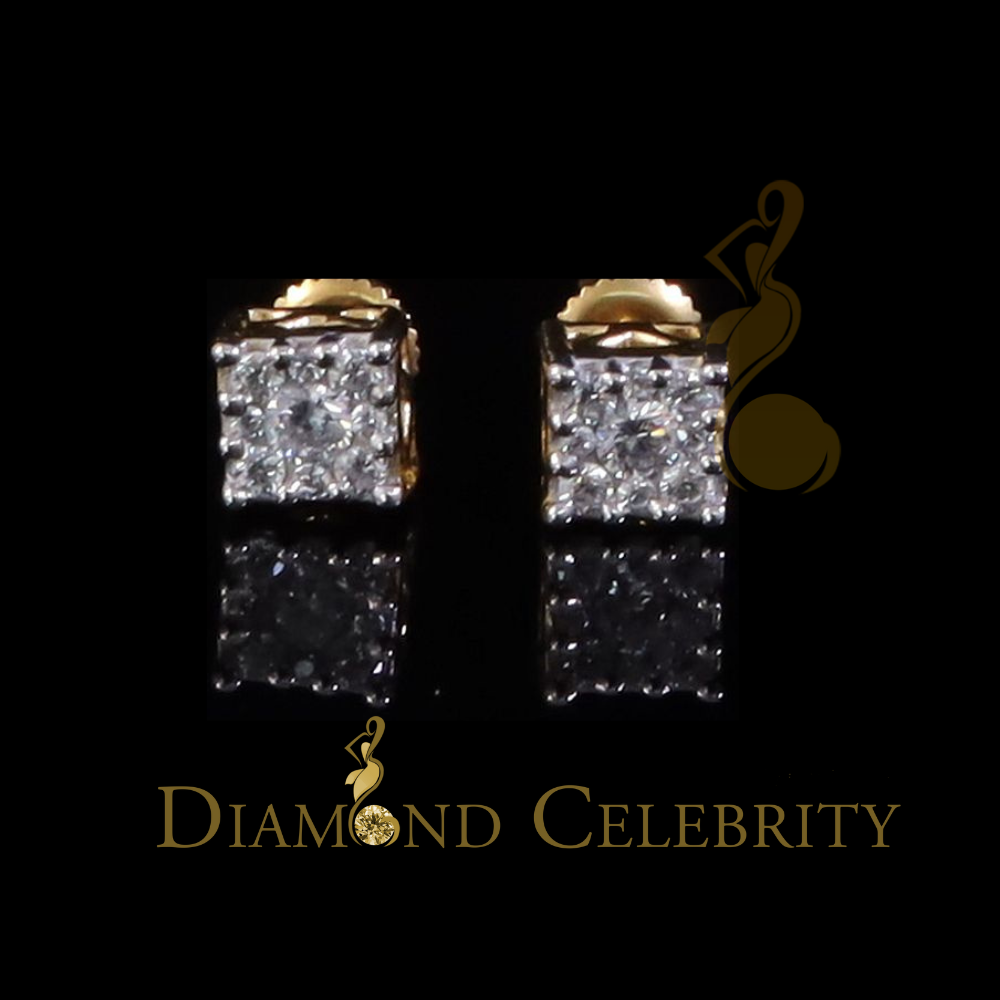 DiamondCelebritees  Hip Hop 925 Yellow Silver 0.6ct Cubic Zirconia Women's & Men's Square Earrings