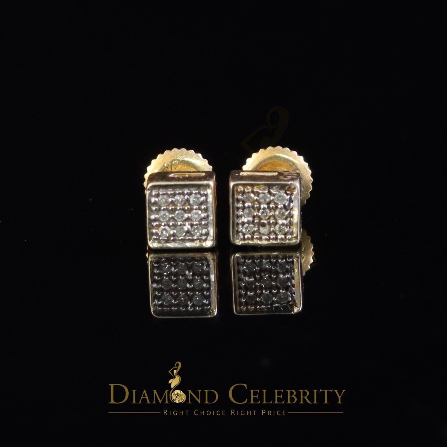 DiamondCelebritees 925 Yellow Silver 0.05ct Sterling Diamond Square Earring For Men's & Women's