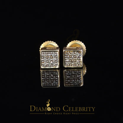 DiamondCelebritees 925 Yellow Silver 0.05ct Sterling Diamond Square Earring For Men's & Women's